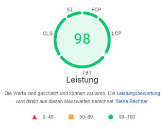 Anzeige der Website Leistung (Geschwindigkeit)